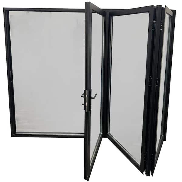Teza 80 Series 96 in. x 80 in. Matte Black Bifold Outswing Left to Right Outswing Aluminum Bi-Fold Door