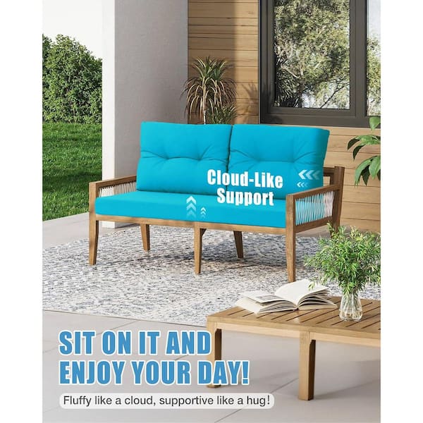 48 in. x 24 in. Aruba Blue Waterproof and UV-Resistant Olefin Outdoor Loveseat Cushion Set