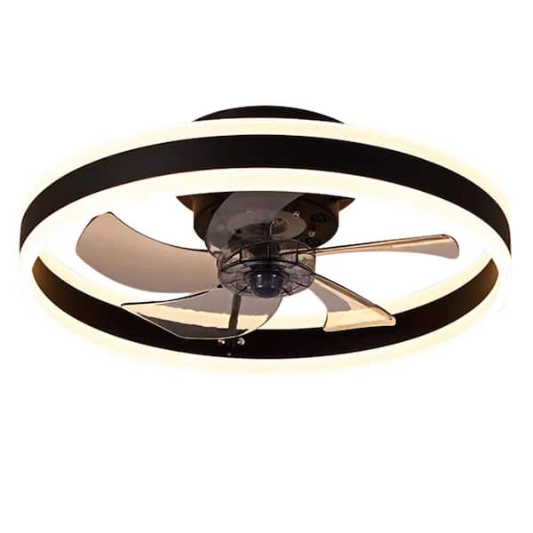 OLUZO 20 in. Indoor Black Low Profile Ceiling Fan with Light and Remote, Flush Mount Ceiling Fan with Dimmable Lights