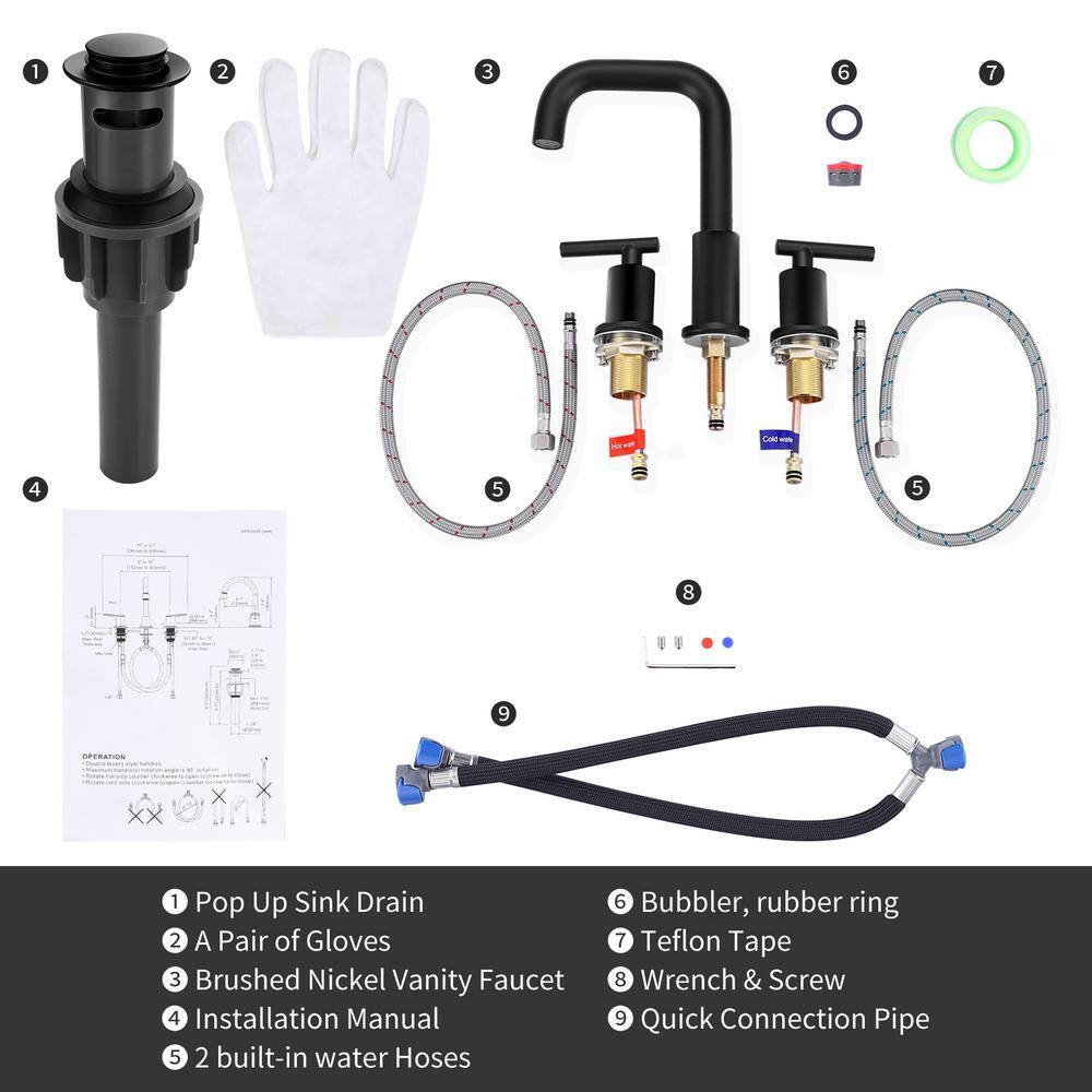 8 in. Black and Gold Double Handle Widespread Bathroom Faucet