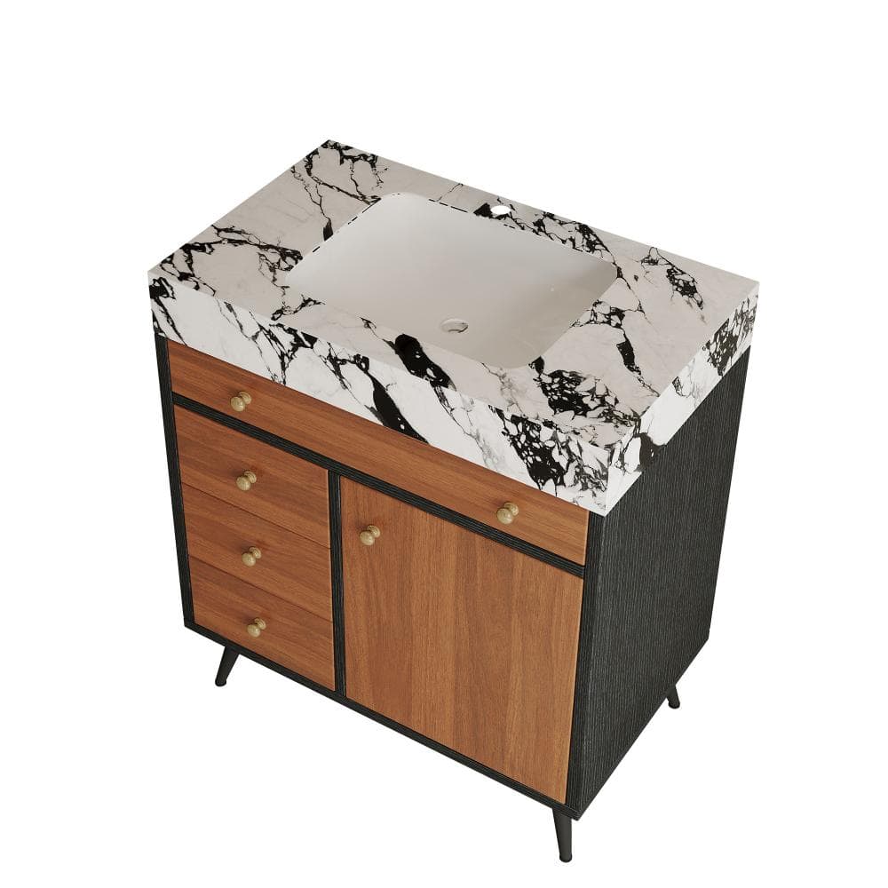 30 in. Freestanding Brown Black Bath Vanity with Black White Sintered Stone Top Unassembled price history on PriceWatchPro