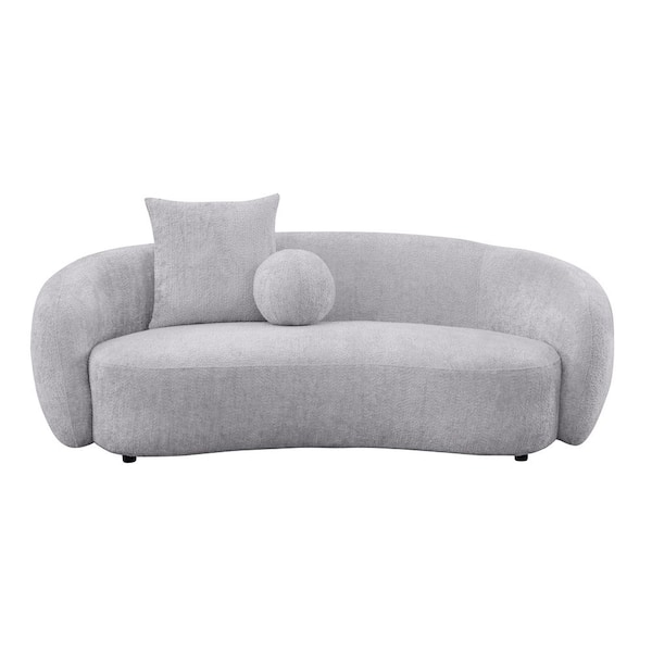 Tana 41 in W. Round Arm Teddy Boucle Fabric Curved Sofa 83 in. L. Light Grey Color