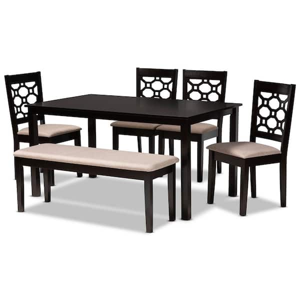 Baxton Studio Gabriel 6-Piece Sand and Dark Brown Dining Set