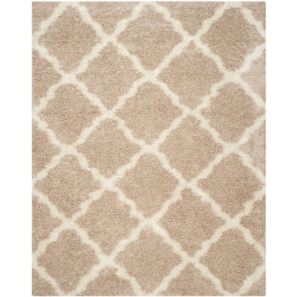 Dallas Shag Beige/Ivory 8 ft. x 10 ft. Geometric Diamond Trellis Area Rug