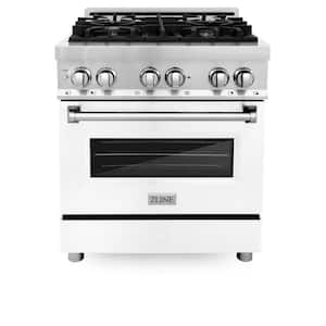 30 in. 4 Burner Dual Fuel Range with White Matte Door in Stainless Steel