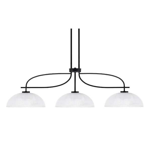 Unbranded Olympia 3-Light Matte Black Billiard Light with 4 in. Square White Muslin Glass Shades, no blulbs included