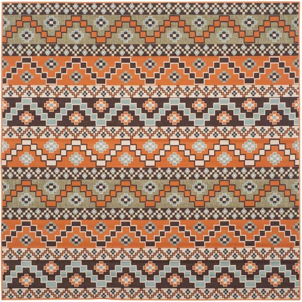 SAFAVIEH Veranda Terracotta/Chocolate Doormat 3 ft. x 3 ft. Aztec Tribal Indoor/Outdoor Patio Square Area Rug