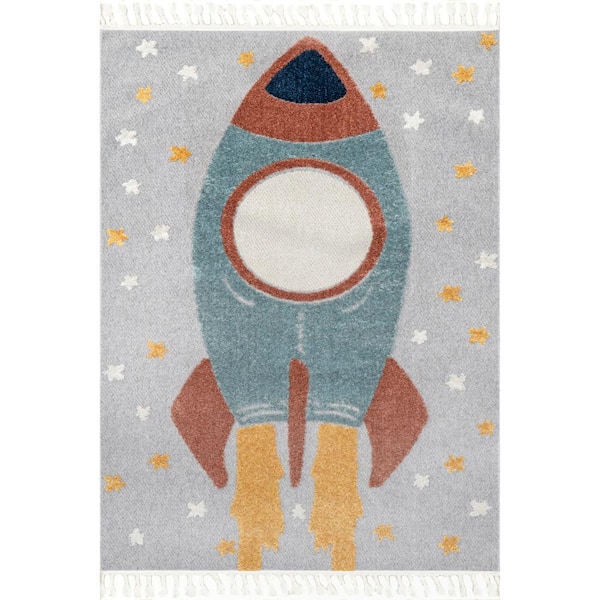 nuLOOM Journee Rocket Ship High-Low Kids Tasseled Multicolor 7 ft