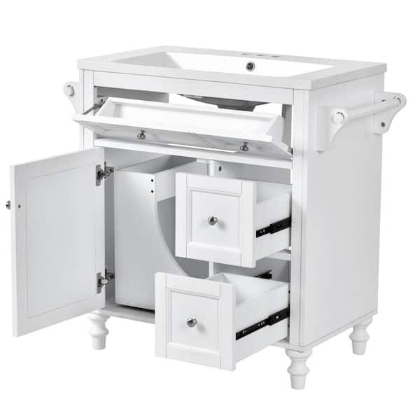 COWLOWN 30 in. W x 18 in. D x 34 in. H Bathroom White Linen Cabinet