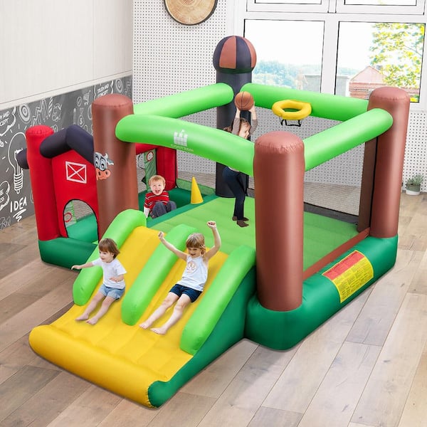 Farm Themed Inflatable Castle Kids Bounce House with Double Slides Blower Excluded