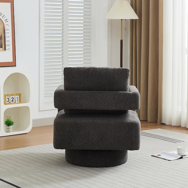 Unbranded Charcoal Boucle 360° Swivel Accent Armchair with Open Back Lounge Club Chair with Removable Back Cushion Side Chair
