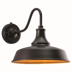 Timber Ridge 1-Light Dusk to Dawn Bronze Gold Farmhouse Barn Dome Outdoor Wall Lantern Sconce