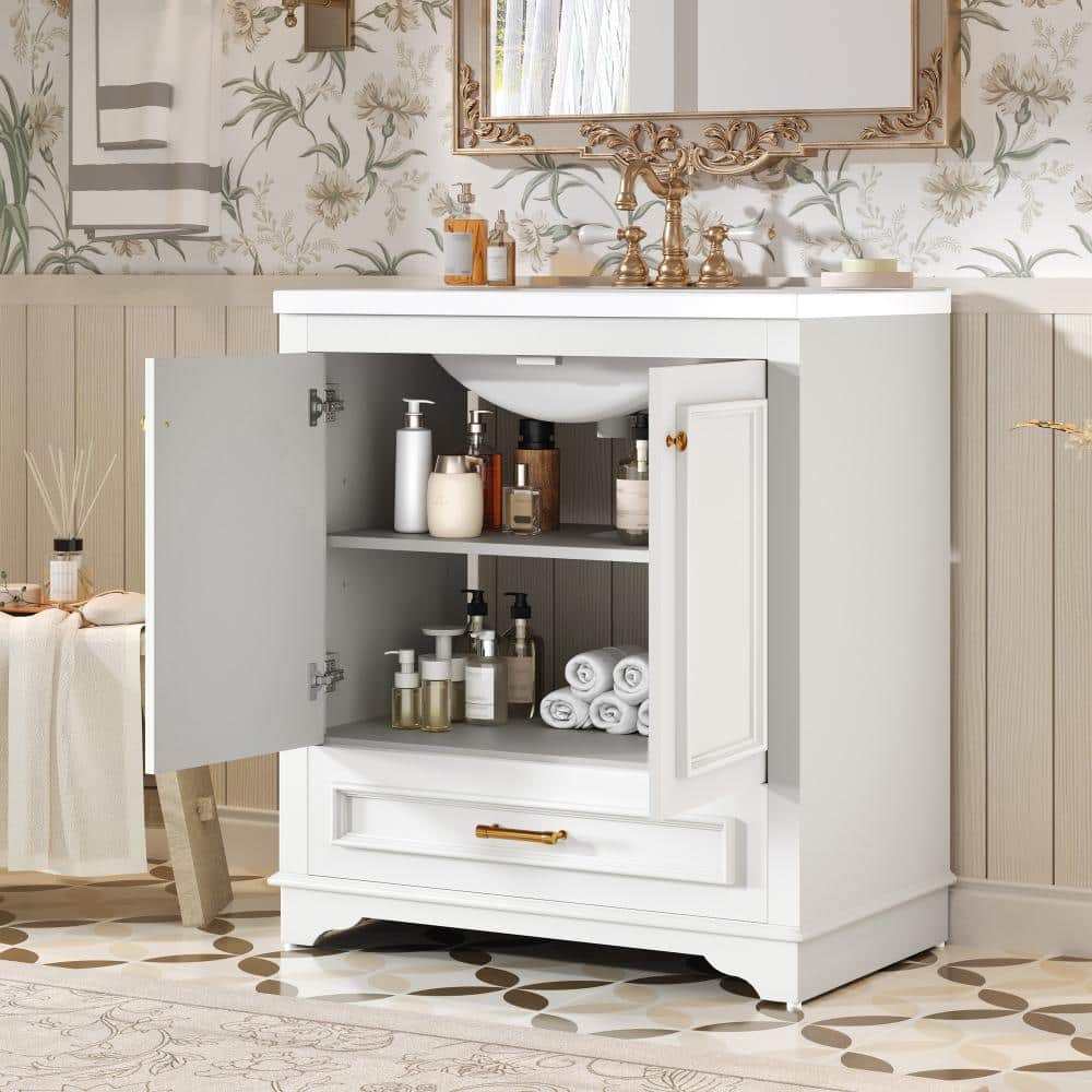 30 in.White Freestanding Bathroom Vanity with Ceramic Single Sink,2 Soft Closing Doors,Drawer price history on PriceWatchPro