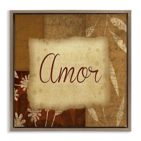 Stupell Industries Love Phrase Traditional by Jennifer Pugh Brown Floater Frame Typography Graphic Art Print 18 in. x 18 in.
