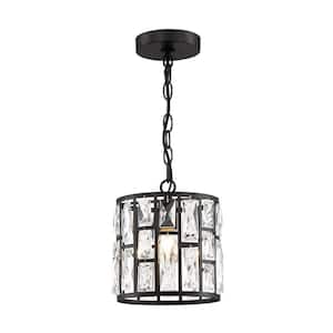 Kristella 1-Light Matte Black Pendant with Clear Crystal Shade