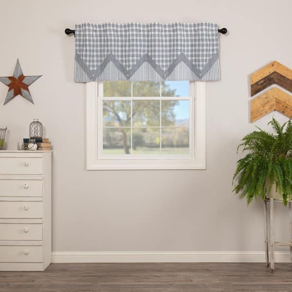 VHC BRANDS Sawyer Mill Layered 60 in. L x 20 in. W Cotton Valance in Denim Blue Soft White
