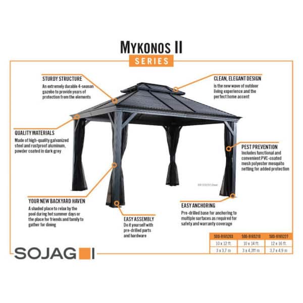 Sojag Mykonos 10 Home x ft. Framed 500-9165210 Double Rustproof 14 Dark ft. Grey Aluminum Depot Gazebo The - Roof