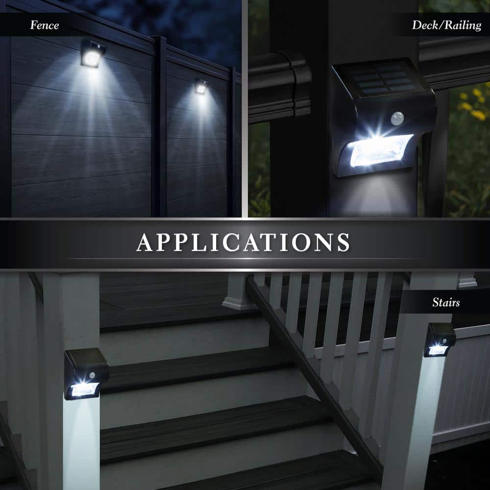 Black Solar Powered Motion Sensor LED Post Cap Lights, Set of 2