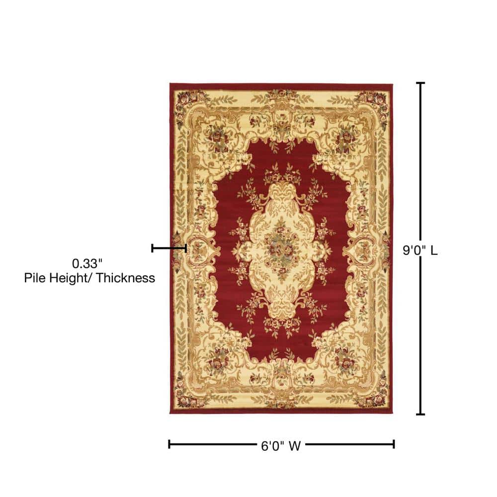 Versailles Red 6' x 9' Stain-Resistant Synthetic Rug