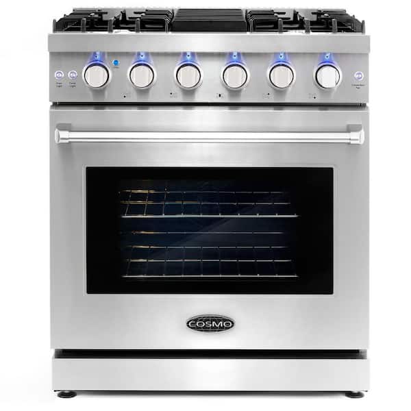 Cosmo 30 in. 4.55 cu. ft. Commercial-Style Gas Range with Convection Oven in Stainless Steel with Storage Drawer