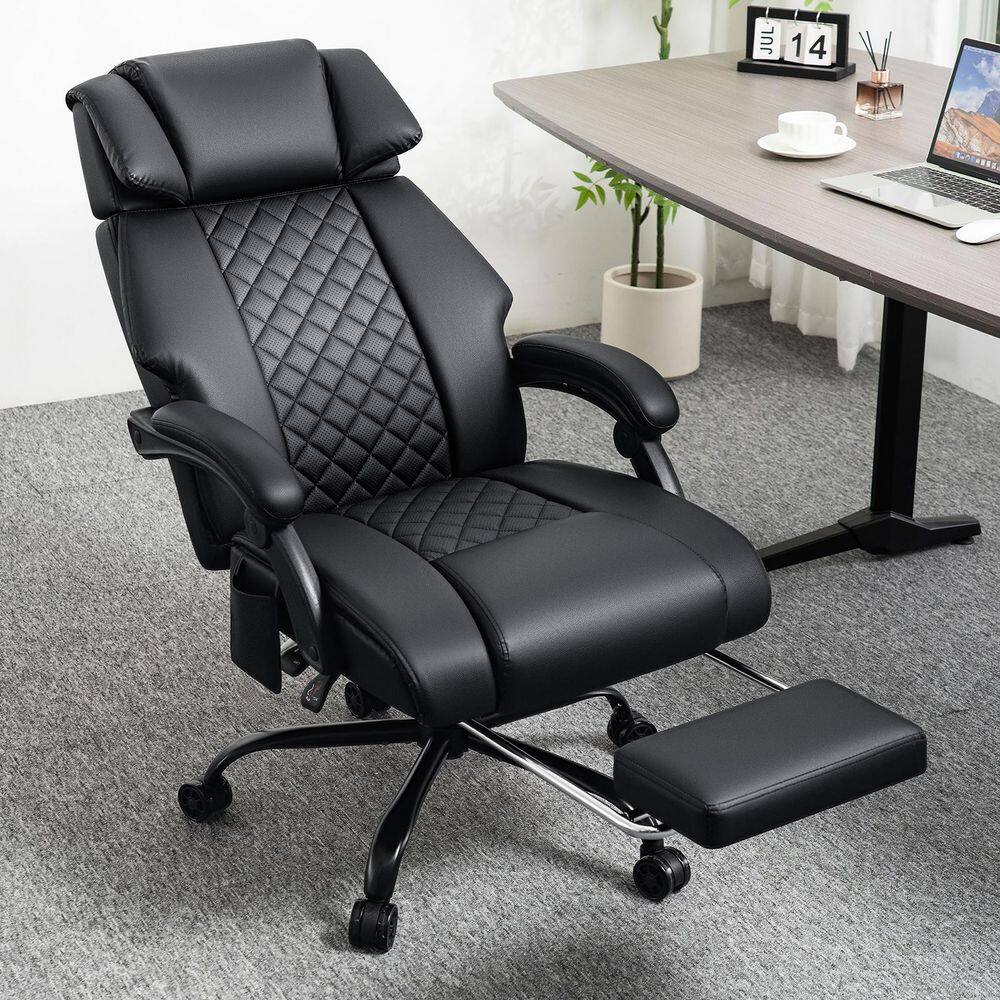 Faux Leather Reclining Executive Chair in Black with Heated and 8-Point Vibration Function and Footrest