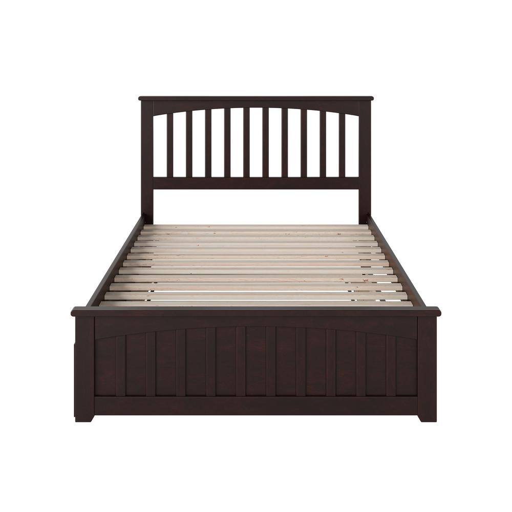 Espresso Full Wood Platform Bed with Trundle and Slats