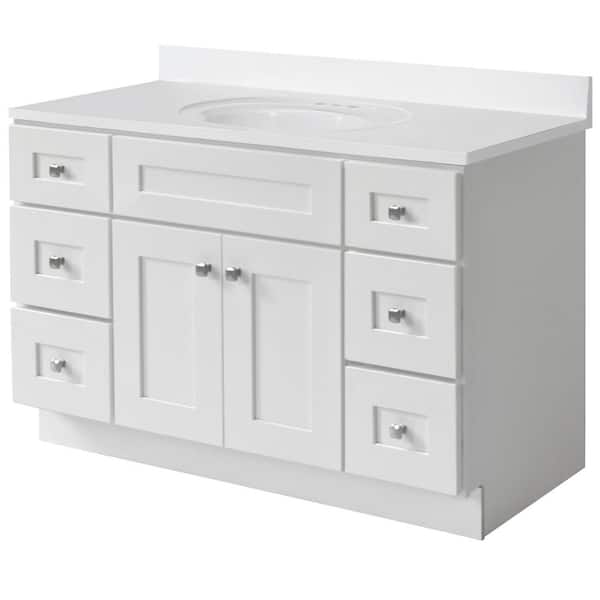 Brookings 49 in. W 1 Sink Bath Vanity in White with Solid White Cultured Marble Top Assembled