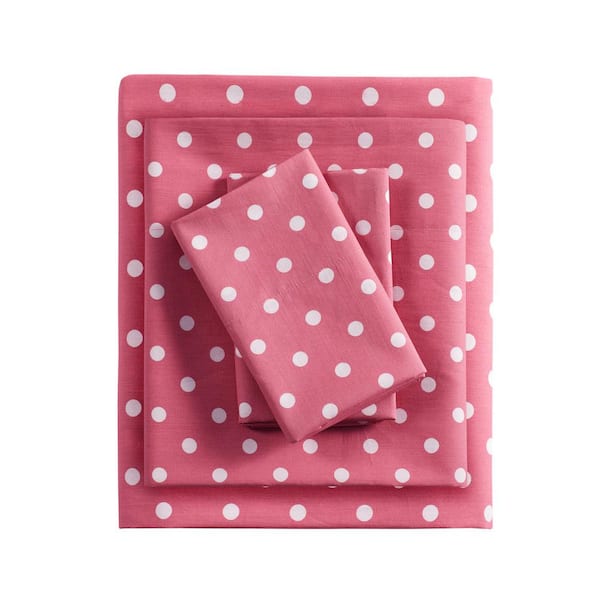 Intelligent Design Polka Dot 4-Piece Dark Pink Cotton Queen Printed Sheet Set
