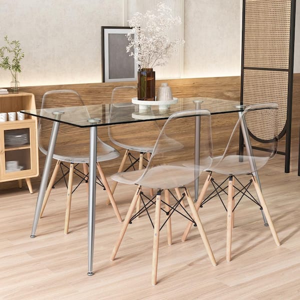 Costway 5-PCS Dining Table Set 51 in. Modern Rectangular Glass Table and 4 Chairs Kitchen