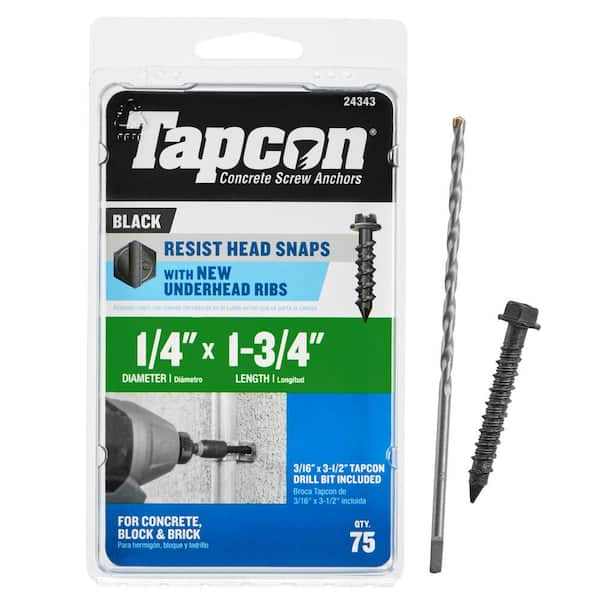 1/4 in. x 1-3/4 in. Hex-Washer-Head Black Concrete Anchors (75-Pack)