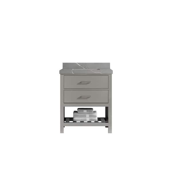 Willow Collections Parker 30 in. W x 22 in. D x 36 in. H Bath Vanity in Elephant Gray with 2 in. Piatra Quartz Top