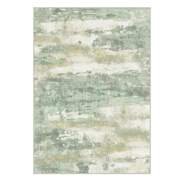 Zephyr Machine Washable Light Green 6 ft. x 9 ft. Modern Abstract Indoor Area Rug