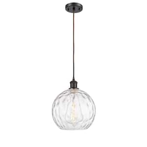 Athens Water Glass 1-Light Oil Rubbed Bronze Clear Water Glass Shaded Pendant Light with Clear Water Glass Glass Shade