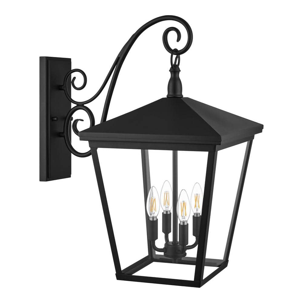 Hampton Bay Buxton Extra Large 23.5 in. 1Light Black Outdoor Wall Light Fixture with Clear