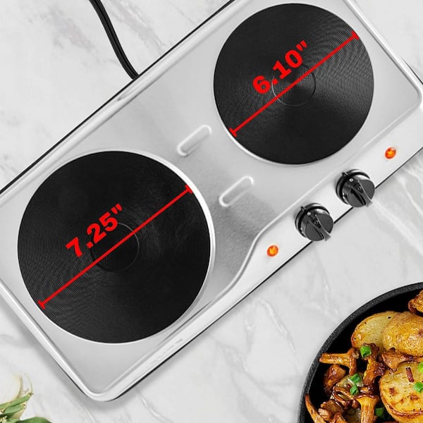 Ovente Countertop Infrared Double Burner, 1700W Electric Hot Plate and Portable Stove with 7.75 and 6.75 Ceramic Glass Cooktop, 5 Level