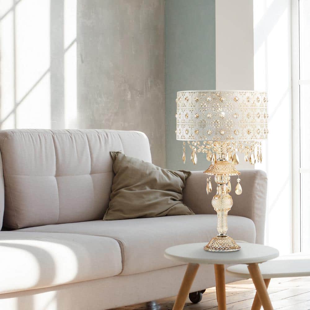 Tegan 24" Champagne Metal and Glass Table Lamp