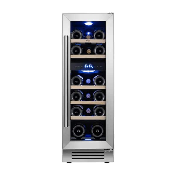 12 in. Dual Zone Built-in/Freestanding 17-Bottle Wine Cooler with Adjustable Shelves in Stainless Steel (Right-Hinged)