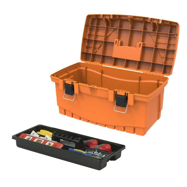 19 in. Plastic Portable Tool Box with Removable Tool Tray