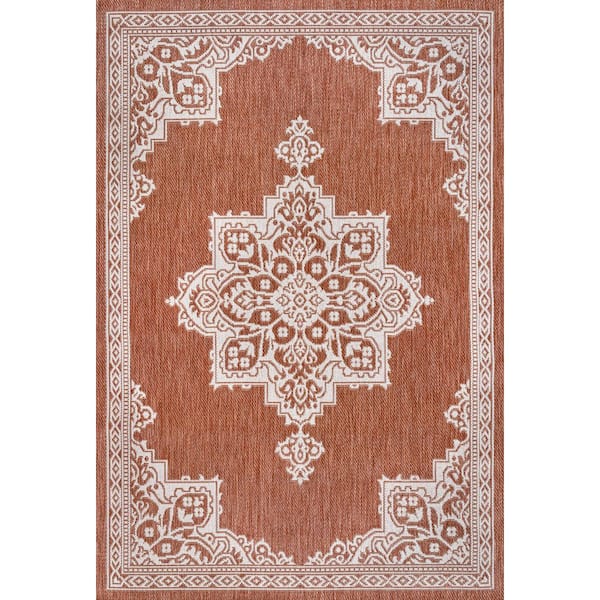 Arden Vintage Casual Medallion Terra/Cream 8 ft. x 10 ft. Indoor/Outdoor Area Rug