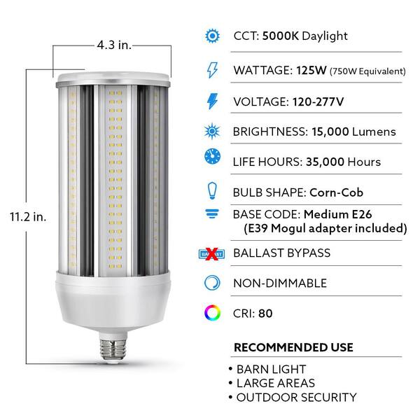 Feit Electric 750-Watt Corn Cob High Lumen Daylight (5000K) HID Utility Light Bulb C15000/5K/LED/HDRP The Home Depot