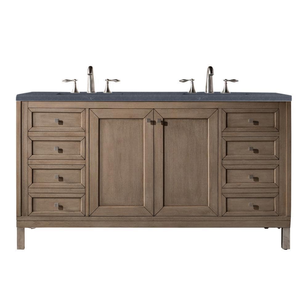 Chicago 60 in.W x 23.5 in. D x 33.8 in. H Double Vanity in Whitewashed Walnut with Quartz Top in Charcoal Soapstone -  James Martin Vanities, 305V60DWWW3CSP