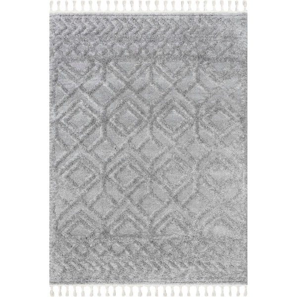 nuLOOM Akia Lattice High/Low Tassel Accent Rug Light Grey 3 ft. x 5 ft. Area Rug