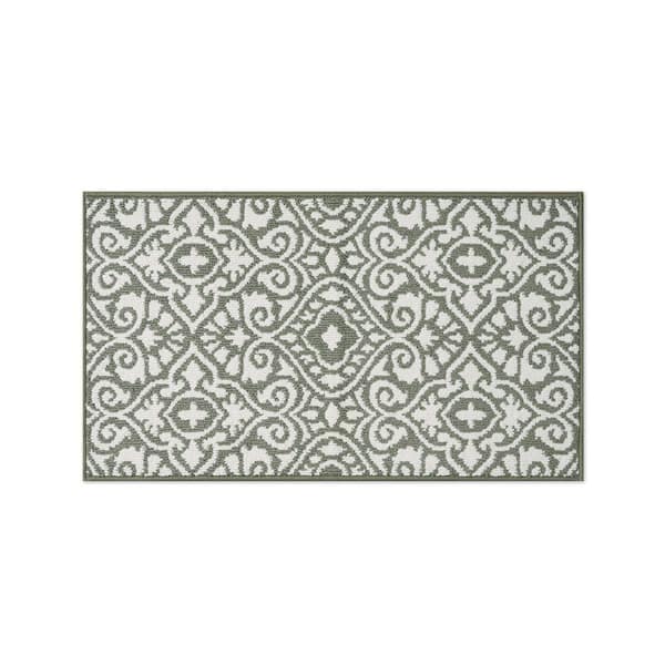 Washable Skid-Resistant Ivory/Sage 2 ft. x 4 ft. All Loop Tufted Area Rug