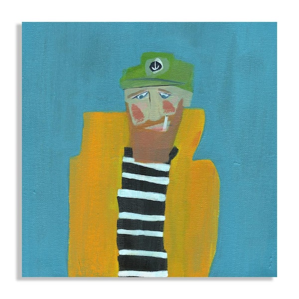 Melissa Van Hise Sailor with Orange Coat and Green Cap by Kate Mancini Unframed Canvas Art Print 22 in. x 22 in.