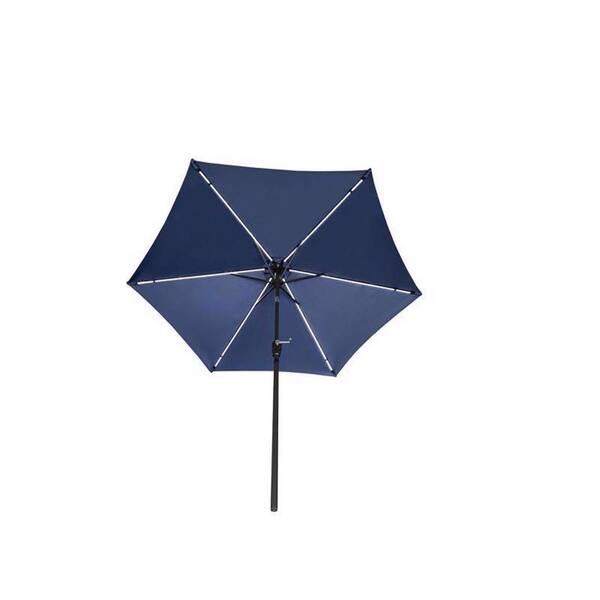9 royal blue patio umbrella Living Accents Solar LED 9 ft. Tiltable Navy Blue Market Umbrella