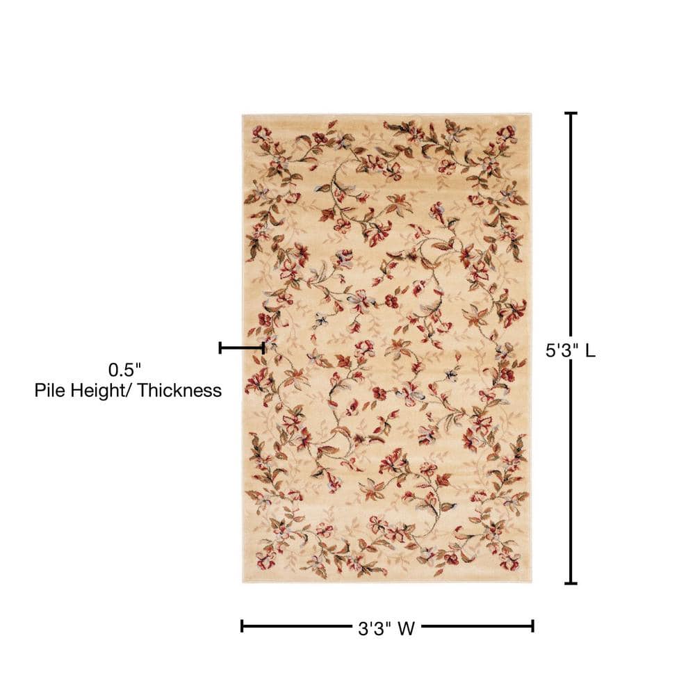 Ivory Beige Floral Safavid Style Rectangular Area Rug