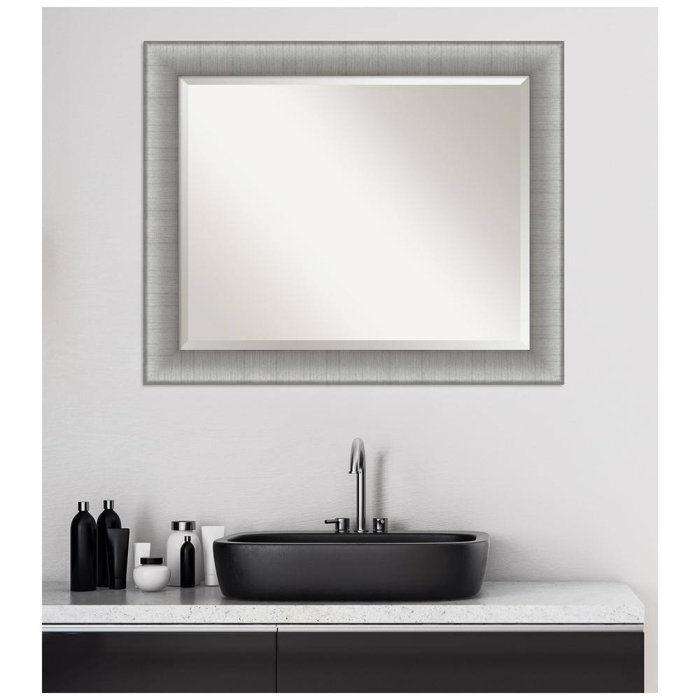 Elegant Brushed Pewter Rectangular Vanity Wall Mirror 33"x27"