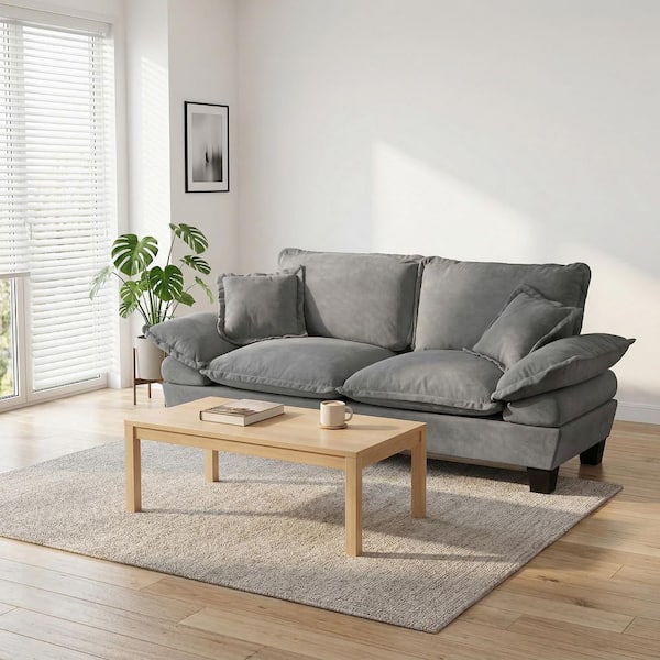 Regina 76.3 in. Pillow Top Arms 2-Piece Chenille Modular Cloud Sectional Sofa in Grey with Pillows