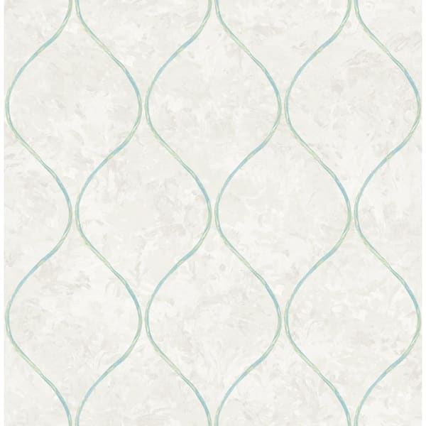 Seabrook Designs Ogee Faux Soft Grey, Aqua, and Metallic Gold Paper Strippable Roll (Covers 56.05 sq. ft.)