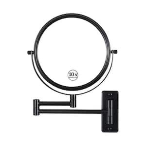 8 in. Wx 8 in. H Small Round 10X HD Magnifying Double Sided Telescopic Wall Bathroom Makeup Mirror in Black
